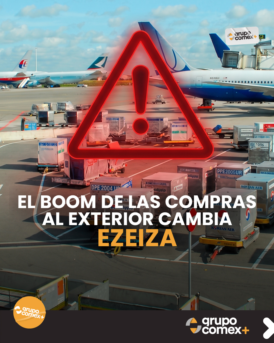 Texto alternativo: Terminal de cargas del Aeropuerto de Ezeiza operando paquetes de importaciones courier en Argentina. Texto: El boom de las compras al exterior cambia Ezeiza.